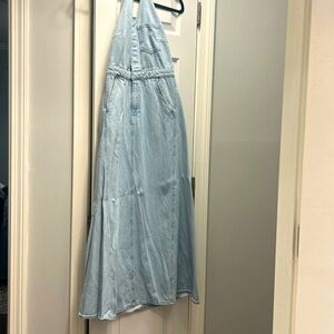 Light denim maxi halter dress